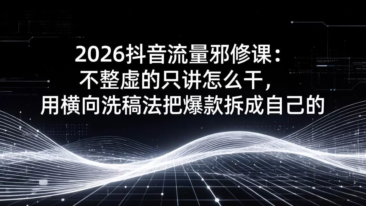 2026抖音流量邪修课：不整虚的只讲怎么干，用横向洗稿法把爆款拆成自己的 - 网创在线