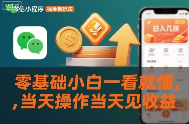 微信小程序掘金新玩法,日入几张,零基础小白一看就懂,当天操作当天见收益【揭秘】