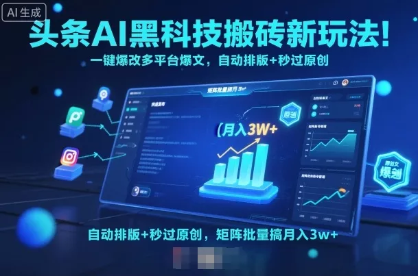 头条AI黑科技搬砖新玩法！一键爆改多平台爆文，自动排版+秒过原创，矩阵批量搞月入3w+【揭秘】 - 网创在线