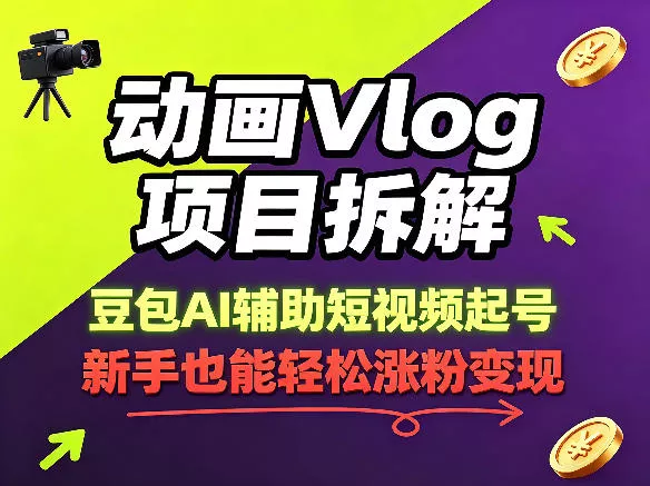 动画Vlog项目拆解，豆包AI辅助短视频起号，新手也能轻松涨粉，43条作品涨粉8.3W - 网创在线