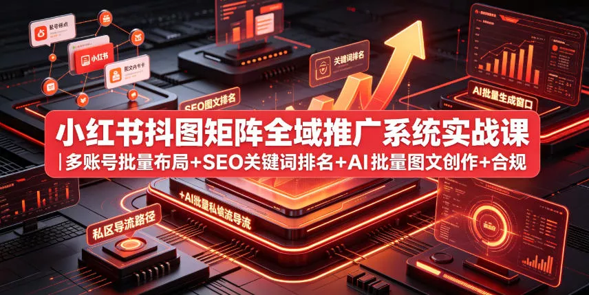 小红书抖图矩阵全域推广系统实战课｜多账号批量布局+SEO关键词排名+AI批量图文创作+合规私域导流完整落地教程 - 网创在线