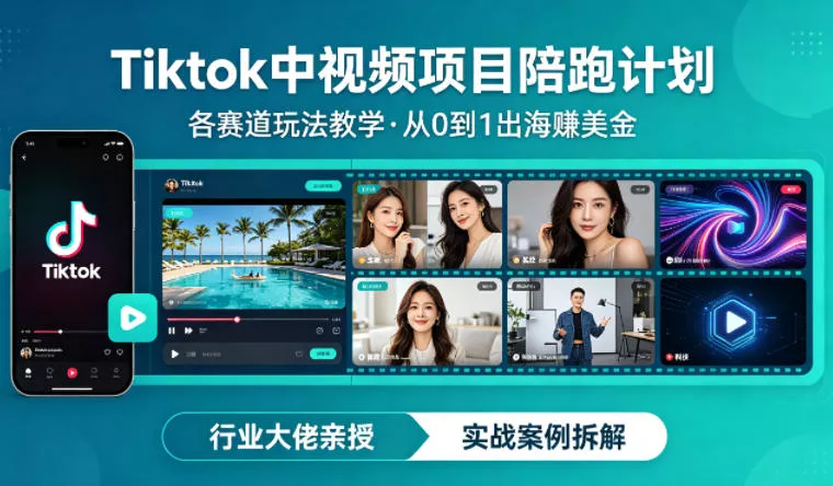 某大佬的Tiktok中视频项目陪跑，涵盖TK各个赛道玩法教学，从0到1出海賺美金 - 网创在线