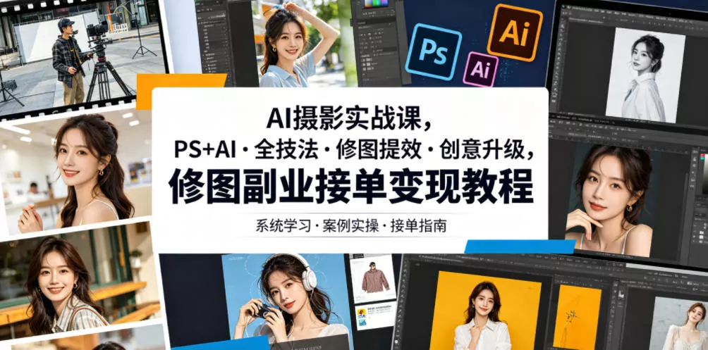 AI摄影实战课，PS+AI・全技法・修图提效・创意升级，修图副业接单变现教程 - 网创在线