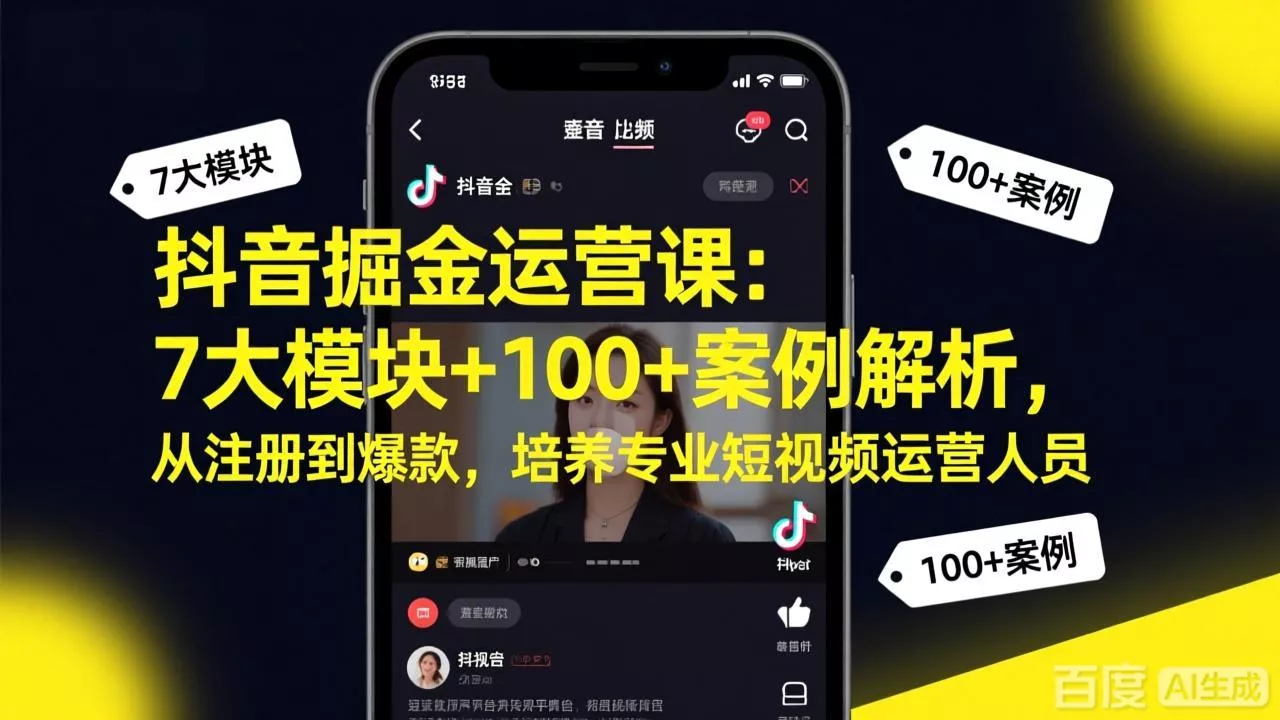 抖音掘金运营课：7大模块+100+案例解析，从注册到爆款，培养专业短视频运营人员 - 网创在线
