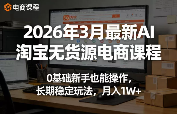 2026年3月最新AI淘宝无货源电商课程,0基础新手也能操作,长期稳定玩法,月入1W+ 2026年3月最新AI淘宝无货源电商课程,0基础新手也能操作,长期稳定玩法,月入1W+