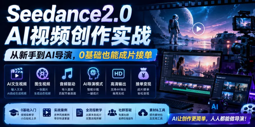 Seedance2.0 AI视频创作实战，从新手到AI导演，0基础也能成片接单变现 - 网创在线
