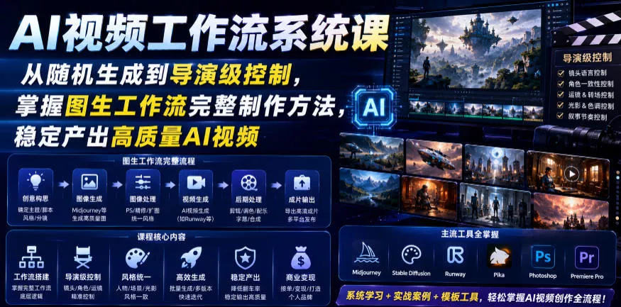 AI视频工作流系统课，从随机生成到导演级控制，掌握图生工作流完整制作方法，稳定产出高质量AI视频 - 网创在线