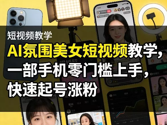 AI氛围美女短视频教学，一部手机零门槛上手，快速起号涨粉 - 网创在线