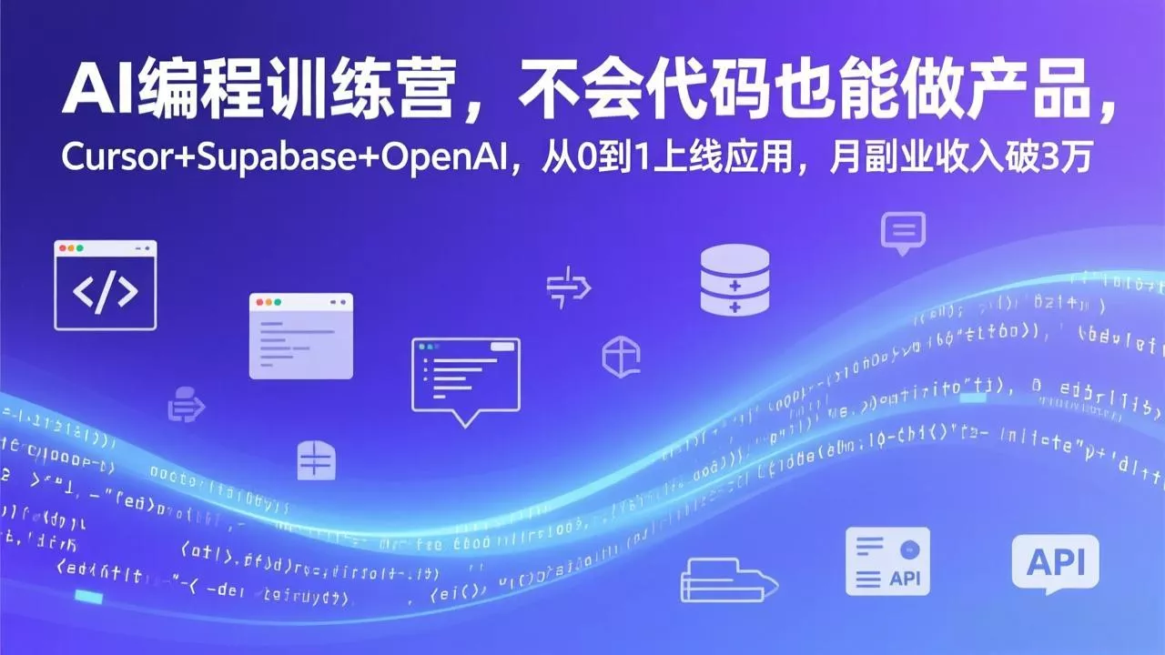 AI编程训练营，不会代码也能做产品，Cursor+Supabase+OpenAI，从0到1上线应用，月副业收入破3万 - 网创在线