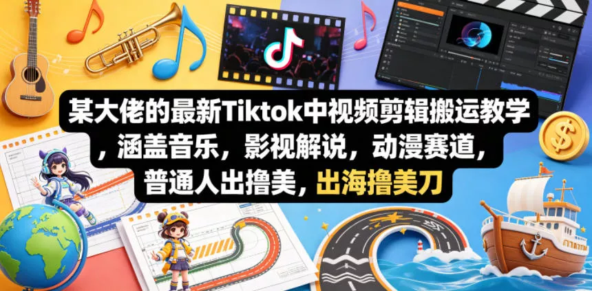 某大佬的最新Tiktok中视频剪辑搬运教学，涵盖音乐，影视解说，动漫赛道，普通人出海撸美刀 - 网创在线