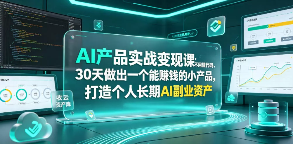 AI产品实战变现课，不用懂代码，30天做出一个能賺钱的小产品，打造个人长期AI副业资产 - 网创在线