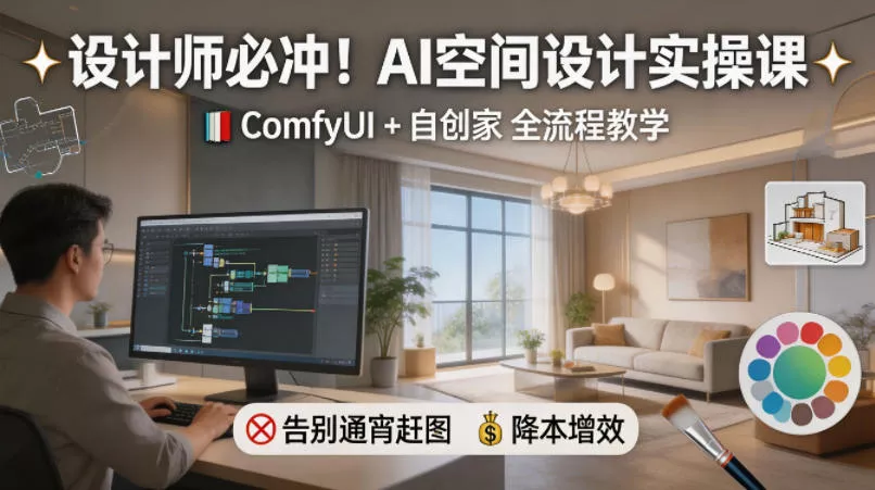 设计师必冲！AI空间设计实操课，ComfyUI+自创家全教学，告别通宵赶图，降本增效 - 网创在线