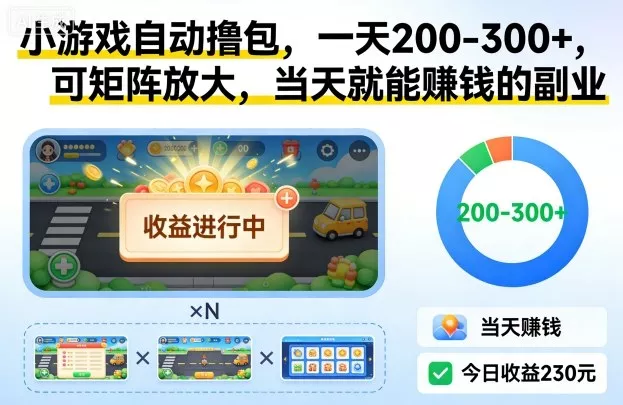 小游戏自动撸包，一天200-300+，可矩阵放大，当天就能賺钱的副业【揭秘】 - 网创在线