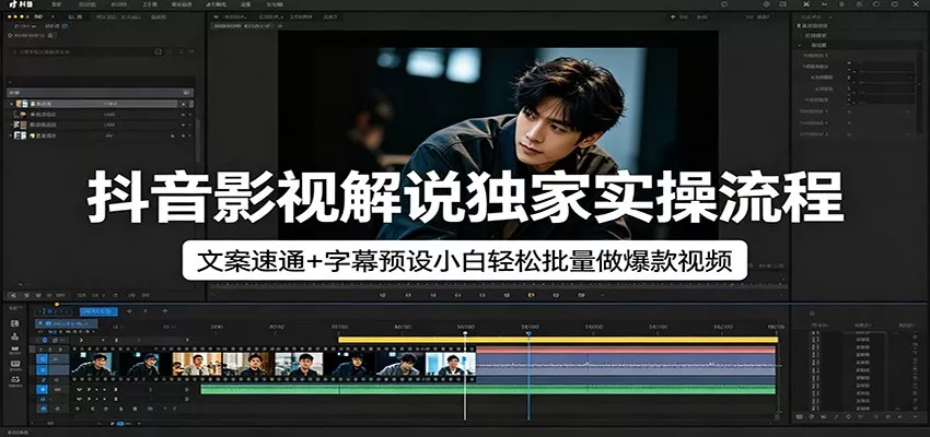 抖音影视解说独家实操流程，文案速通+字幕预设小白轻松批量做爆款视频 - 网创在线