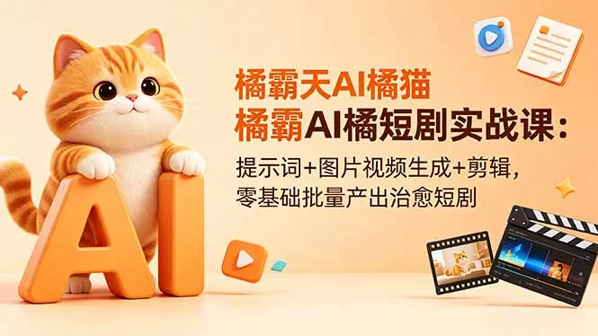 橘霸天AI橘猫短剧实战课：提示词+图片视频生成+剪辑，零基础批量产出治愈短剧 - 网创在线