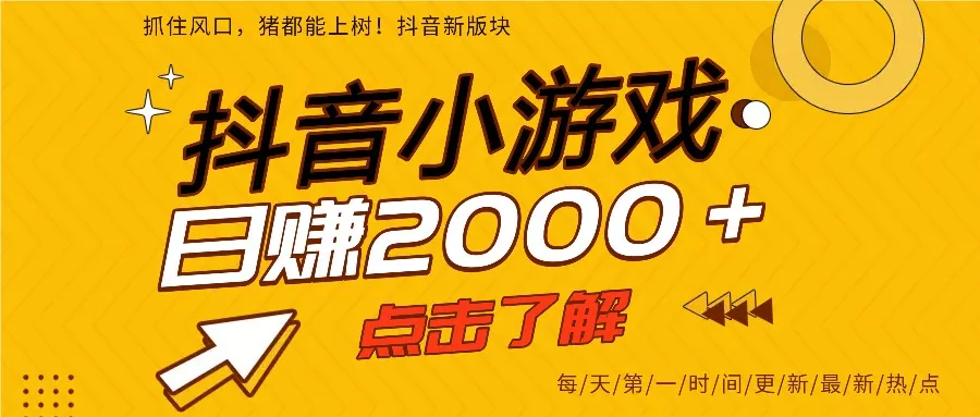 5年爆火的抖音小游戏项目，一部手机日入2000+ - 网创在线