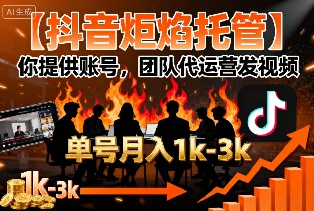【抖音炬焰托管】你提供账号，团队代运营发视频，单号月入1k+【揭秘】 - 网创在线