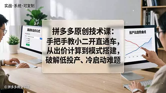 拼多多原创技术课：手把手教小二开直通车，从出价计算到模式搭建，破解低投产、冷启动难题 - 网创在线
