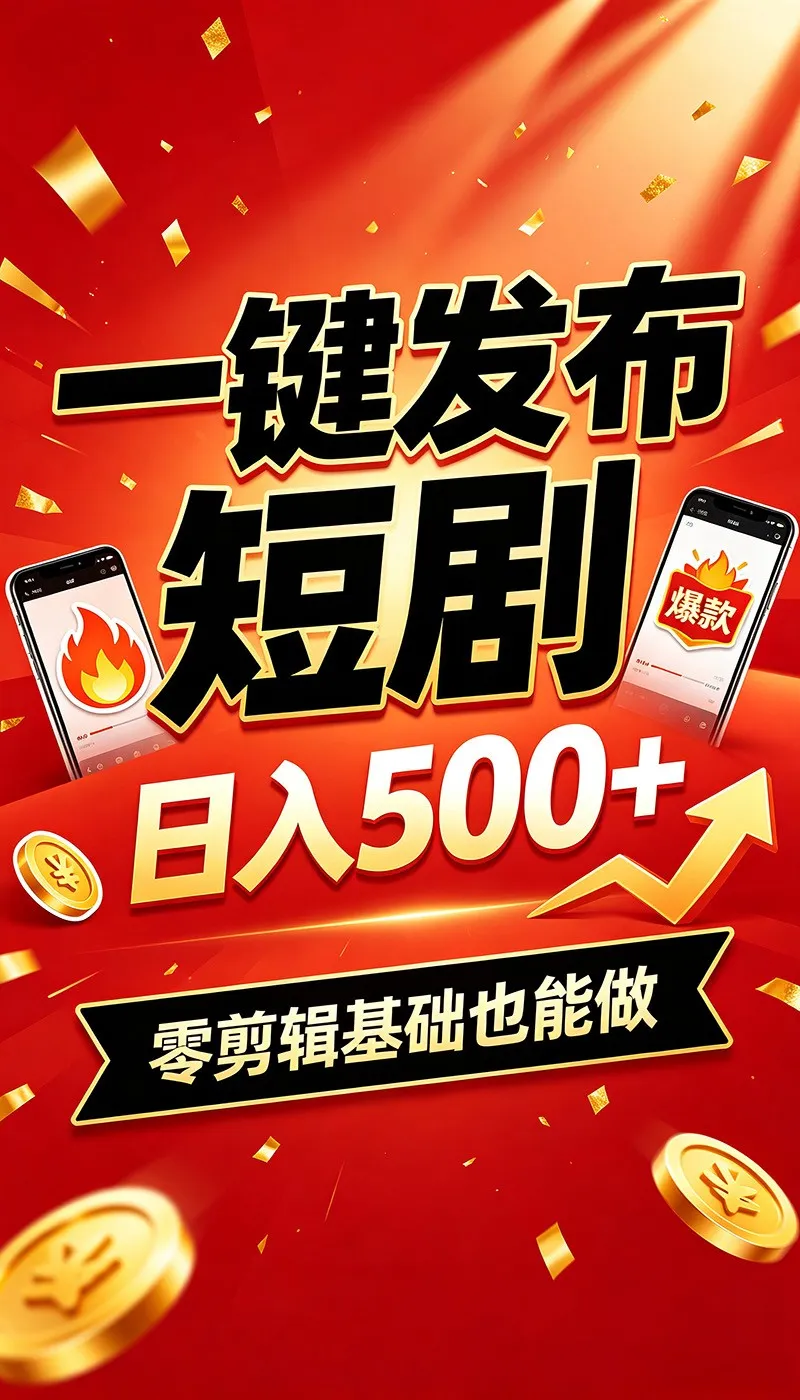 快手短剧一键发布,不用剪辑操作简单,副业日入500+。空闲时间轻松赚收益 - 网创在线