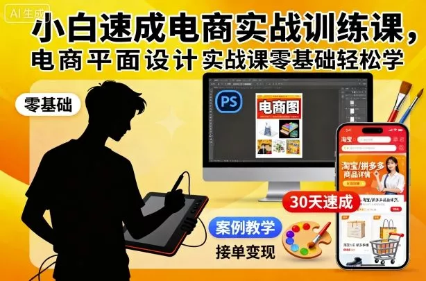 小白速成电商实战训练课，电商平面设计实战课零基础轻松学 - 网创在线