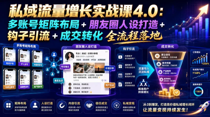 私域流量增长实战课4.0：多账号矩阵布局+朋友圈人设打造+钩子引流+成交转化全流程落地 - 网创在线