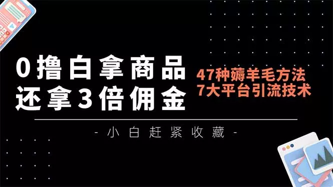 0撸白拿商品，还拿3倍佣金，47种薅羊毛方法，7大平台全方位引流技术教学，精专月入过万 - 网创在线