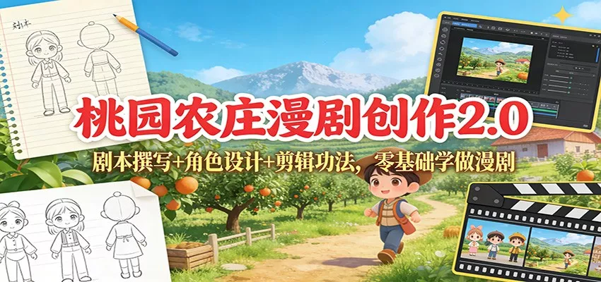 桃园农庄漫剧创作2.0：剧本撰写+角色设计+剪辑功法，零基础学做漫剧 - 网创在线