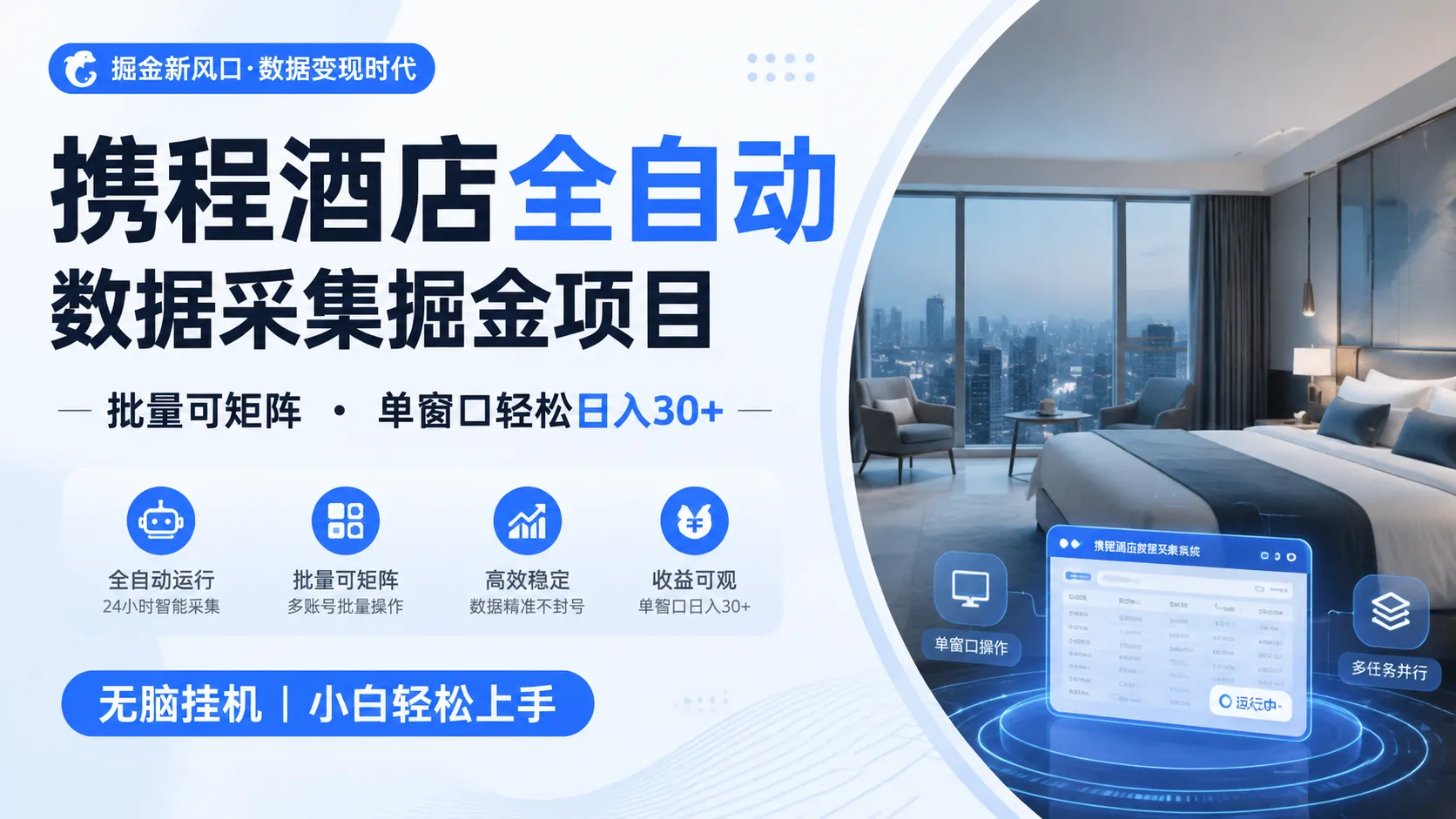 携程酒店全自动数据采集掘金 批量可矩阵 单窗口轻松日入30+ - 网创在线