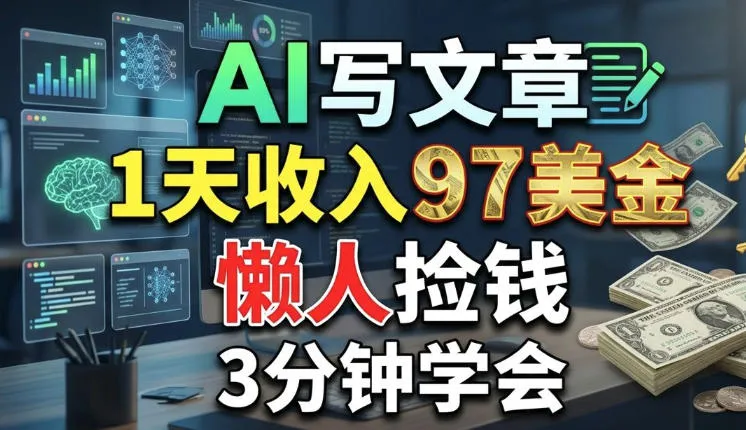 AI写文章，1天收入97美刀，懒人捡钱，3分钟学会，长久的被动收入 - 网创在线
