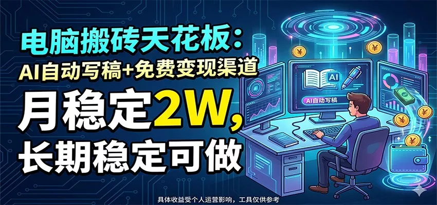 电脑搬砖天花板：AI自动写稿+免费变现渠道，月稳定2W，长期稳定可做 - 网创在线