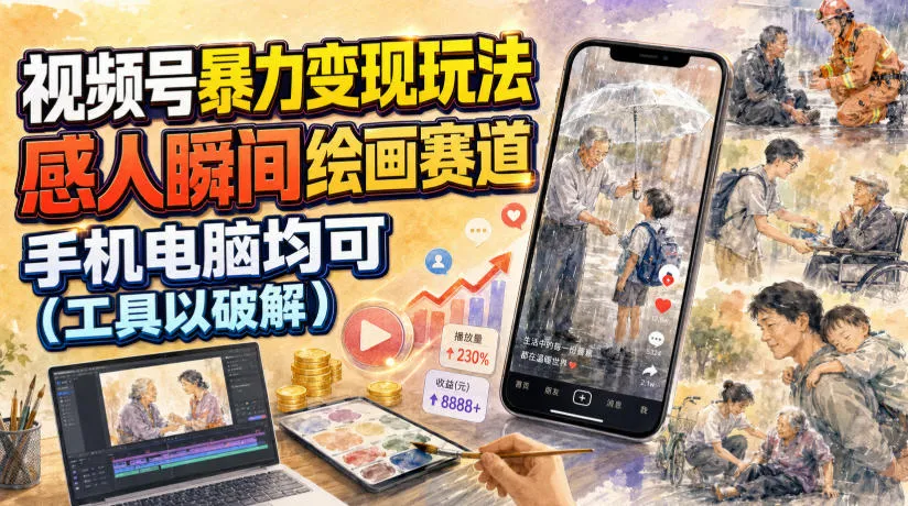 视频号暴力变现玩法，感人瞬间绘画赛道，手机电脑均可 - 网创在线