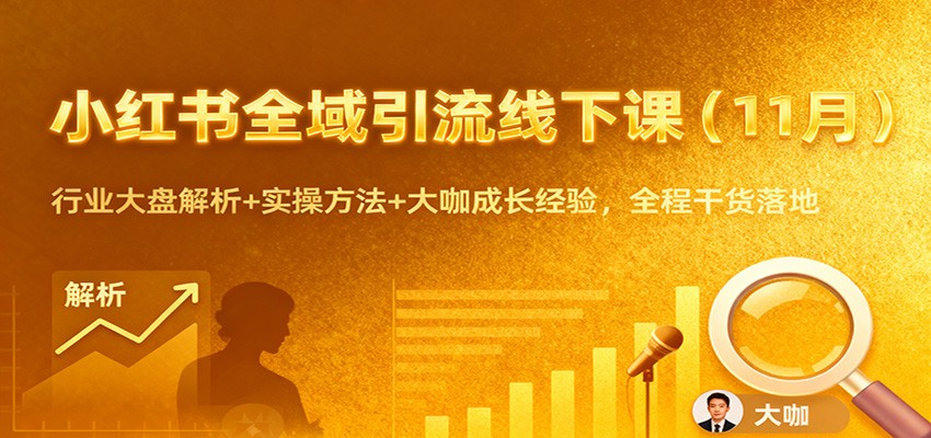 小红书全域引流线下课(11月)：行业大盘解析+实操方法+大咖成长经验，全程干货落地-网创在线
