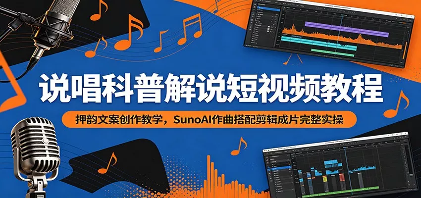 说唱科普解说短视频教程：押韵文案创作教学，SunoAI作曲搭配剪辑成片完整实操 - 网创在线