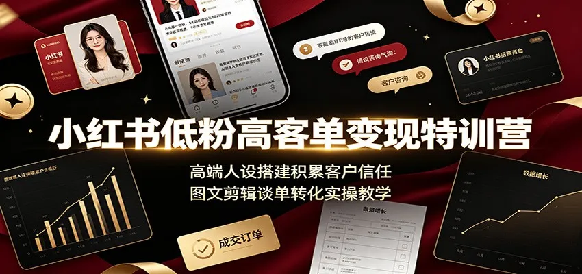小红书低粉高客单变现特训营：高端人设搭建积累客户信任，图文剪辑谈单转化实操教学 - 网创在线