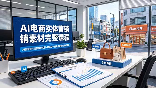 AI电商实体营销素材完整课程，AI创意短片完美复刻实景，实体店一键生成宣传引流短视频 - 网创在线
