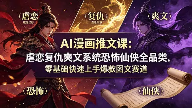 AI漫画推文课：虐恋复仇爽文系统恐怖仙侠全品类，零基础快速上手爆款图文赛道 - 网创在线