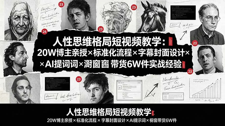 人性思维格局短视频教学:20W博主亲授×标准化流程×字幕封面设计×AI提示词×橱窗带货6W件实战经验 - 网创在线