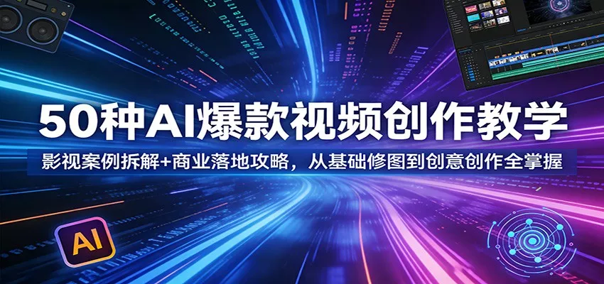50种AI爆款视频创作教学：影视案例拆解+商业落地攻略，从基础修图到创意创作全掌握 - 网创在线