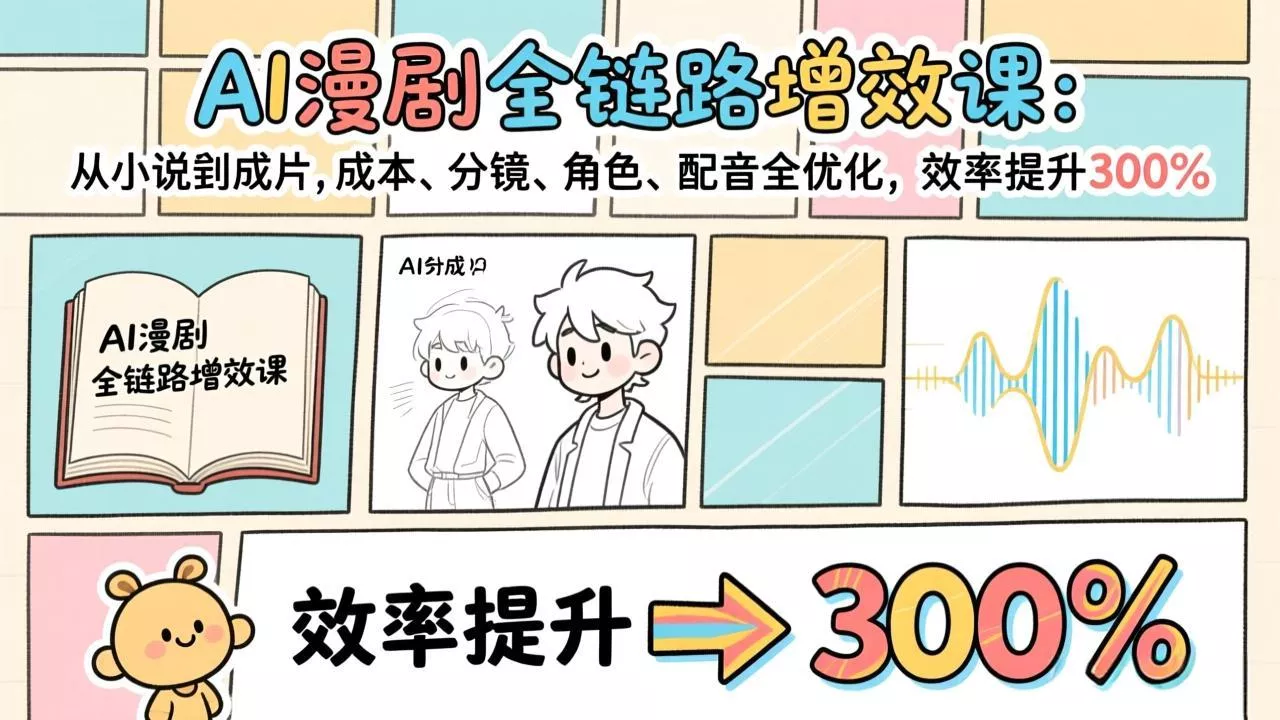 AI漫剧全链路增效课：从小说到成片，成本、分镜、角色、配音全优化，效率提升300% - 网创在线