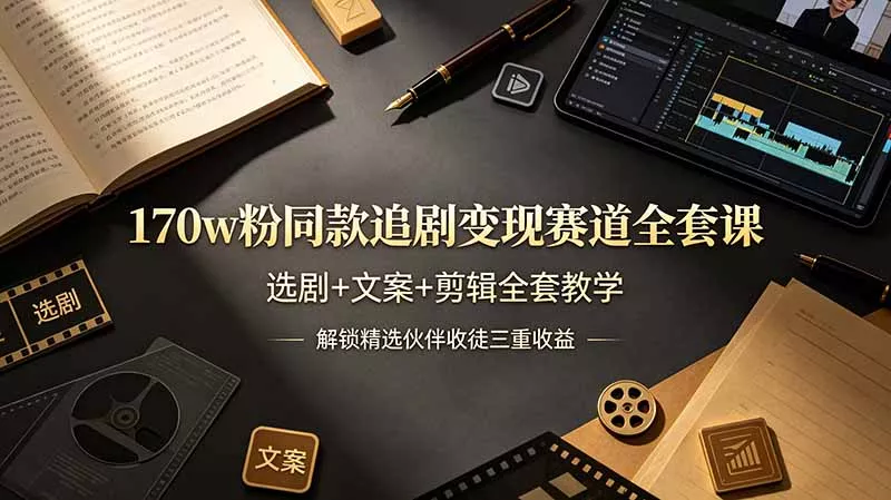 170w粉博主同款追剧变现赛道全套课，选剧+文案+剪辑全套教学，解锁精选伙伴收徒三重收益 - 网创在线