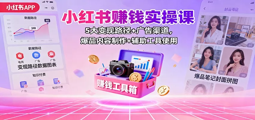 小红书赚钱实操课：5大变现路径+广告渠道，爆品内容制作+辅助工具使用 - 网创在线