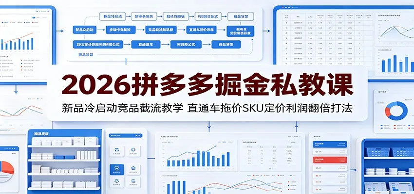 2026拼多多掘金私教课：新品冷启动竞品截流教学，直通车拖价SKU定价利润翻倍打法 - 网创在线