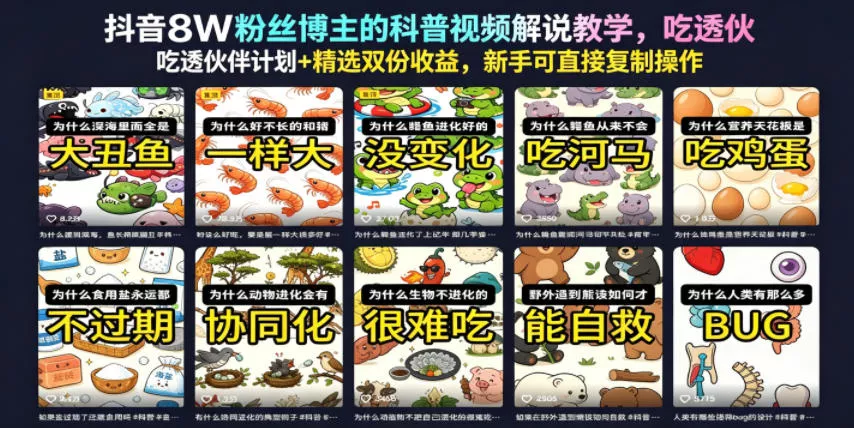 抖音8W粉丝博主的科普视频解说教学，吃透伙伴计划+精选双份收益，新手可直接复制操作 - 网创在线