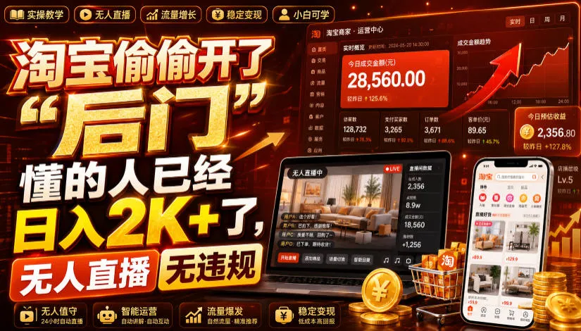 淘宝偷偷开了“后门”，懂的人已经日入2K+了，无人直播无违规，一台电脑=一家24小时营业的线上门店【揭秘】 - 网创在线