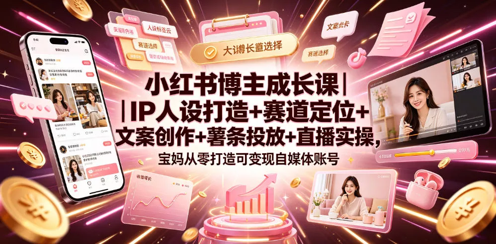 小红书博主成长课｜IP人设打造+赛道定位+文案创作+薯条投放+直播实操，宝妈从零打造可变现自媒体账号 - 网创在线
