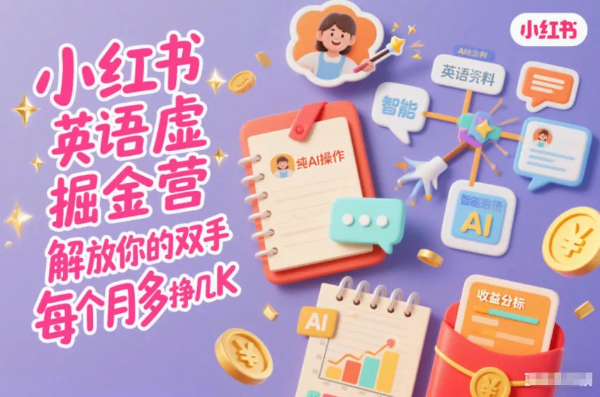 小红书英语虚拟资料掘金营，纯AI操作，解放你的双手，每个月多挣几K - 网创在线