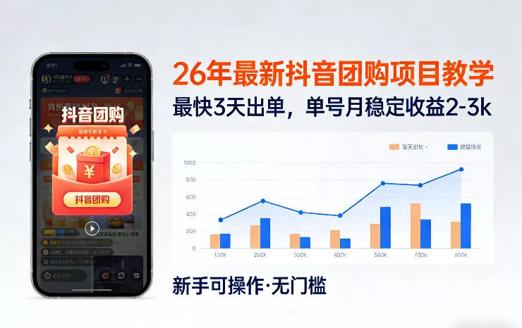 26年最新抖音团购项目教学，0门槛，最快3天出单，单号月稳定收益2-3k(更新3月11日) - 网创在线