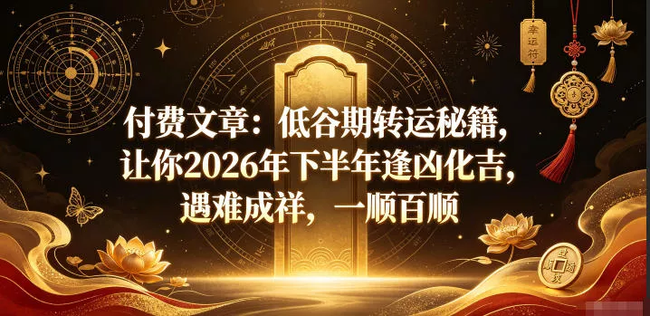 付费文章：低谷期转运秘籍，让你2026年下半年逢凶化吉，遇难成祥，一顺百顺 - 网创在线