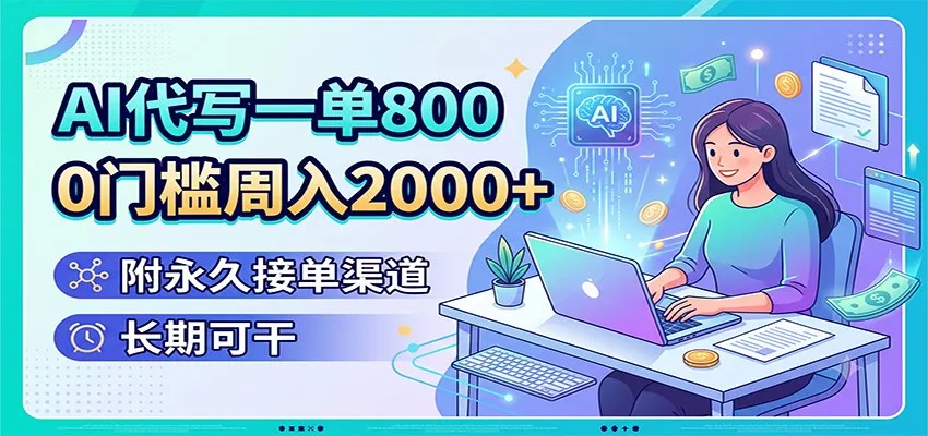 AI代写一单800，0门槛周入2000+，附永久接单渠道，长期可干 - 网创在线