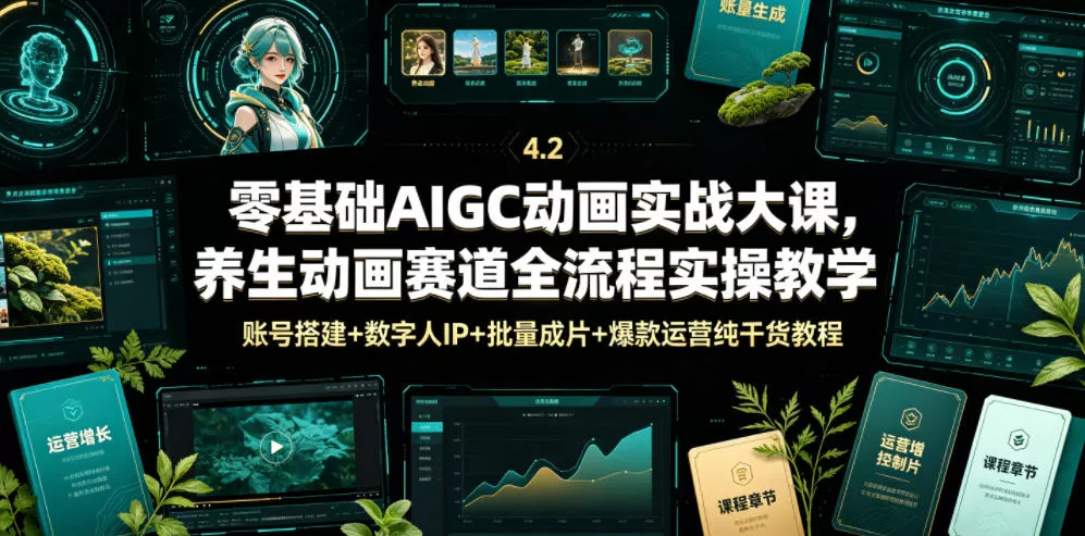 零基础AIGC动画实战大课，养生动画赛道全流程实操教学，账号搭建+数字人IP+批量成片+爆款运营纯干货教程 - 网创在线